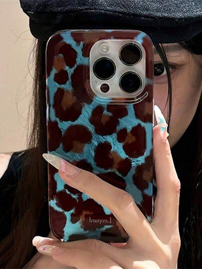 Blue & Brown Leopard Print Unique Style Phone Case Compatible With IPhone 16 Pro Max, IPhone 14, IPhone 13, IPhone 12, IPhone 17, IPhone 15 Pro, IPhone 14 Pro, Fashionable And Protective