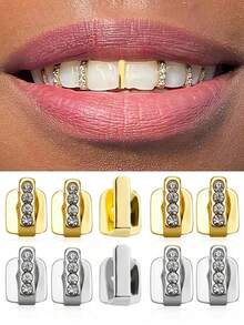 1 Set Single Row Smooth Gold, Silver, Rose Gold Cubic Zirconia Bar Teeth Grillz, Adjustable Hip Hop, Nightclub, Party Decoration, Unisex Gift, Stage Prop