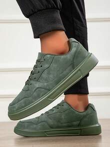 男士休闲运动鞋，时尚低帮透气舒适耐用滑板鞋，适合街头、派对、散步和旅行 - 軍綠色 - 查看 5