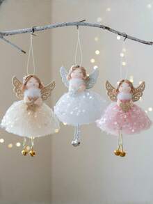 1PC Christmas Angel Girl Pendant Mesh Wings Hanging Bells Angel Christmas Tree Decoration Pendant Mesh Feather Skirt Angel Girl Pendant Christmas Tree Decoration Christmas Day Decoration,Valentine's Day Gift - Multicolor - View 1