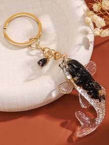 1 件天然水晶碎片树脂锦鲤钥匙扣树脂工艺包饰钥匙圈配件 Y2K - 彩色 - 查看 11