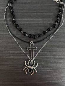 3 piezas Collar con colgante de araña estilo vintage punk, bohemio y gótico para mujer, ideal para vacaciones, festivales de música y Día de Todos los Santos