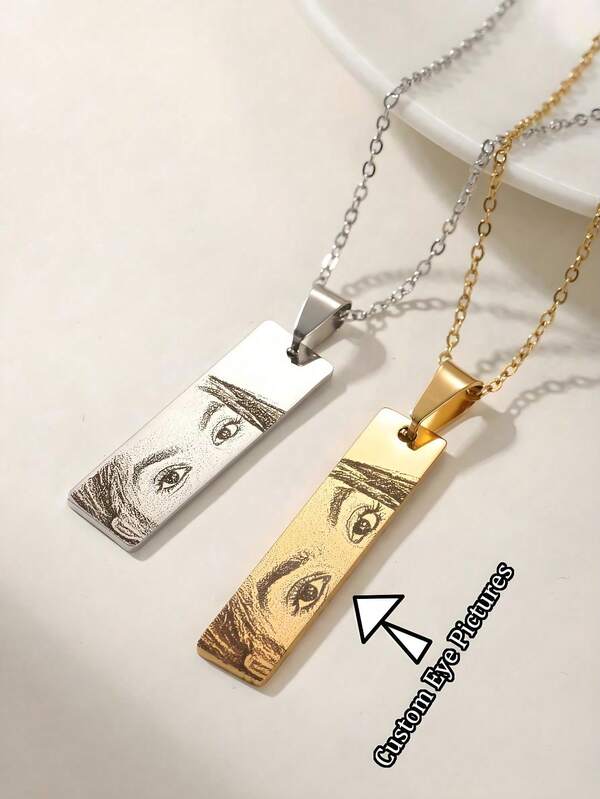 Customized Couple Necklace - Laser Engraved Photo Pendant, Stainless Steel Jewelry, Personalized Love Jewelry, Gift For Valentine's Day/Anniversary/Mother's Day