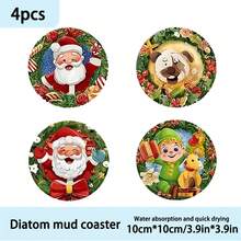 1 Set / 4 Stücke / 6 Stücke Weihnachts-Themen Muster Diatomeen-Ton Untersetzer, geeignet für Heimdekoration, Cafés, Nachmittagstee, Restaurantdekoration, Themenfeiern, tägliche Dekoration und auch als Weihnachtsgeschenke geeignet