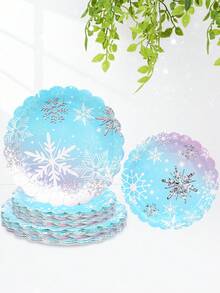 10pcs/20pcs/50pcs Frozen Snowflake Party Supplies Snowflake Scalloped Paper Plates 7"Snowflake Floral Shaped Plates Snack Cake Plates Chrisstma Plates For Winter Snowflake Theme Wonderland Holiday Xmas Snowflake Birthday Party Decor - Multicolor - View 1