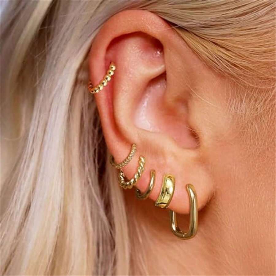 6pcs/4pcs/2pcs Set Vintage Metal Beads & Braided Hoop Earrings, 14K Gold Plated, Minimalist Fashion Jewelry