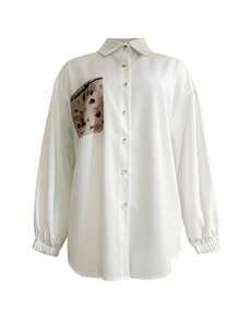 Elegant Women's Dignified White Button-Up Top, Bishop Long Sleeves, Shirt Collar, White Shirt, High-Quality Cotton And Linen Women's Blouse - White - View 4