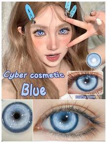 Lalens Halloween Colored Contact Lenses, Cosplay Eye Makeup, Cyberpunk Style, Annual Disposable Colored Contacts For Deep Brown Eyes, Annual Disposable Colored Contacts For Light Brown Eyes, Daily Wear Colored Contacts, 2-Pack Soft Colored Contact Lenses, Women/Girls Makeup, Perfect For Autumn/Winter, Y2K Fashion , Suitable For Birthday, Christmas Gifts, Party Essential, Best Colors - Nebula Blue - View 3