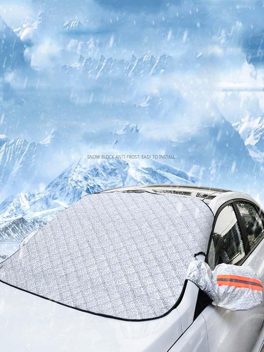 Winter Dual-Layer Magnetic Reflective Strip Rearview Mirror Snow Guard, Anti-Wind, Anti-Corrosion, Flame Retardant, Wear-Resistant (Reflective Strip In Green Or Orange) - Silver - View 1