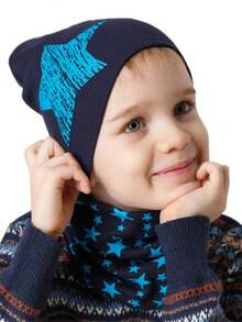2 pezzi/set Cappellino a stella e sciarpa per bambini e bambine, set di accessori in maglia per tenere caldo testa e collo, adatto per autunno/inverno/primavera