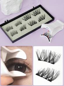 2 对磁性睫毛，柔软卷曲，浓密，易于佩戴磁性半睫毛条状睫毛，睫毛，睫毛，假睫毛 - 黑色 - 查看 2