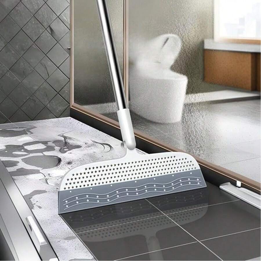 [Magic Broom   Double-Sided] 1pc Pro Clean Magic Broom   Double-Sided Silicone Scraper, 180° Angle Design & Detachable Head   Lightweight Plastic Handle For Easy Cleaning Of Hard Floors & Carpets, Ideal For Bathroom, Kitchen, Living Room, Broom Sweeping Floor - 灰色 - 查看 1