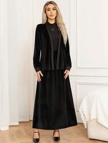 Ensemble top à manches longues sans col élégant et minimaliste en velours et jupe longue, automne/hiver pour femmes