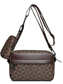 Men's Fashion Checkered Bag, Business And Stylish -Shoulder Bag, High-Quality Sport Crossbody Bag, Fashionable Small Square Bag