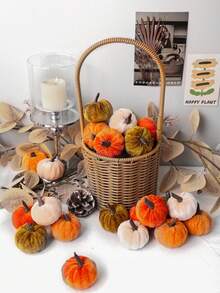 8pcs Mini Velvet Artificial Pumpkin Decor, Foam Core, Thick Velvet Fabric Exterior, Suitable For Autumn Atmosphere Decoration, Thanksgiving Harvest Backdrop, Birthday Party Tabletop Decor, Dining Table Centerpiece, Autumn Home Decor, Halloween Party - Multicolor-a - View 10