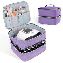 Double Layer Nail Polish Organizer And Makeup Bag - Portable Handbag Carrying Case For Manicure Set - Ideal For Daily Travel Use - Great For Girls And Women