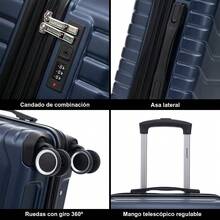 Set Of 4 ABS+Polycarbonate Suitcases | Toiletry Bag 35*29*16.50 | Cabin 55x40x20cm | Medium Expandable 66x45x27.50cm-30cm Extended - 20kg-23kg | Large Expandable Suitcase 75x49x31cm-33.50cm Extended - 25kg-30kg | Semi-Rigid Small Trolley Hand Luggage 4 360º Swivel Wheels Numeric Lock - Yellow/Navy/Mint/Black/Pink/Rose Gold/Turquoise/Green - 海軍藍 | 4 件套行李箱 - 查看 5