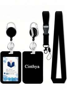 Customizable Name Badge Holder Set, Retractable Clip-On ID Card Holder, Lanyard, Badge Card Clip, Chest Plate Card, Detachable Lanyard, Including Lanyard, Retractable Clip, Badge Card, Suitable For Custom Work ID Holders, Back To School Student ID, Meal Cards, Transit Cards, Utility Cards