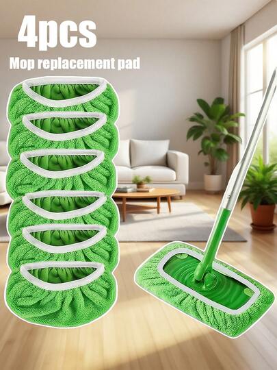 4 件拖把替换垫、松紧带平板地板拖把布、可水洗耐用拖把垫替换装、除尘拖把头、柔软拖把垫替换装、超强吸水、易于清洁、清洁用品