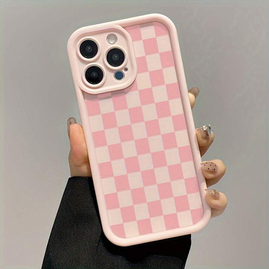 Funda de Teléfono Moderna y Elegante [Funda Antigolpes Todo Incluido para ] Gaozhu Patrón de Cuadros Rosados TPU Antigolpes Funda Protectora de Precisión Todo Incluido para Apple  6/7/8/X/Xs/Xr/Xs Max/11/12/13/14/15/16Pro Max Fundas Protectoras de Diseñador Lindas y Femeninas para Mujeres - 1 pieza - Ver 1