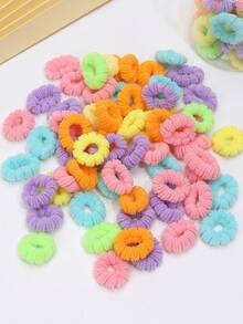 100 piezas/paquete Scrunchies de color aleatorio para niñas bebé, gomas elásticas para coleta, trenzas, uso diario y de viaje - Multicolor - Ver 12