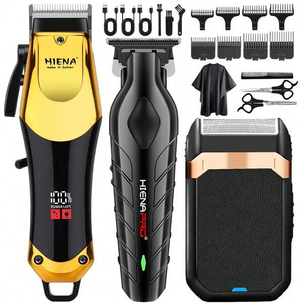  HIENA 3-In-1 Men's Grooming Kit - Professional USB Rechargeable Grooming Set, Includes Hair Clipper, Electric Shaver, Detail Trimmer, Ideal For Father's Day Gift, Mini Men's Haircut Tool, Valentine's Day Gift And Men's Gift