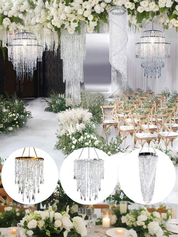 2D Flat, Christmas Wedding Bridal Room Bedside Colorful Decorative Modern Bead Hanging Chandelier, 3-Layer Beaded Lampshade, Ceiling Pendant Bead Light Shade With Acrylic Jewelry Drip Crystal Flash Company Celebration Party Festival Atmosphere Decoration Birthday Celebratory Decoration