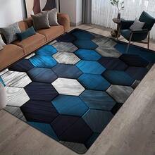 A Simple Geometric Series Square Rug With Blue Hexagonal Patterns Suitable For Bedroom And Living Room Decoration, Suitable For Indoor Use - 彩色 - 查看 5