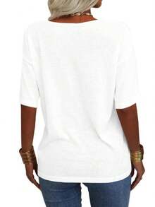 Imily Bela Women's 3/4 Sleeve Shirts V Neck Loose Fitting Tops Casual Solid Color Tshirts  Basic Tunic Summer Ladies Tops - 白色 - 查看 4