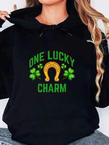 One Lucky Charm - St. Patrick'S Day Women'S Casual Hoodie Long Sleeve Hooded Sweatshirt For Fall/Winter Machine Washable - Black - View 1