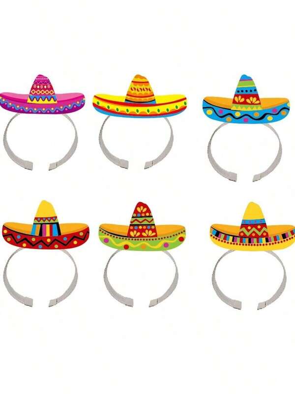6pcs Mexican Hat Party Hats, Day Of The Dead Decorative Mexican Hat Headpieces, Adult Mini Headband Headwear, Colorful Cardboard Headpieces, Festival Mexican Hat Headband For Party