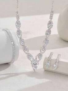 1套时尚首饰，包括项链、耳环、手链，适合女性日常佩戴、婚礼、派对等。 - 白色 - 查看 4