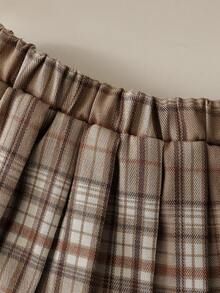 3 件套女婴休闲可爱活泼套装 - 简约衬衫 + 熊补丁和蝴蝶结背心 + 百褶裙