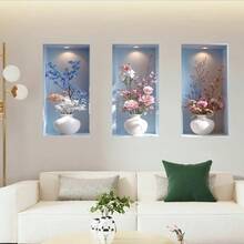 3/4pcs Set Nordic Style Lotus Flower Plant Wall Stickers, Vinyl Decals For Living Room, Bedroom, Dorm, Office Background Wall Decor - Multicolor - View 14