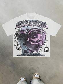 "HARVTTES PROJECT" Retro - Futuristic Graphic Tee Y2k Style Tee (220g Cotton T-Shirt) Printed T-Shirts, Unisex T-Shirts, Casual And Comfortable To Wear Men's Summer Round Neck Short Sleeve T-Shirts, Fashion Printed T-Shirts, Uni T-Shirts, Casual And Comfortable To Wear Vintage - Style Graphic T - Shirt - trắng - Xem 1