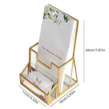 Gold Glass Brochure Holder Pamphlets Cards Literature Holder Flyer For 4" Trifold Holder Glass Display Stand With Business Card Holder For Brochures Magazines Literatures Display Countertop - Gold - View 2