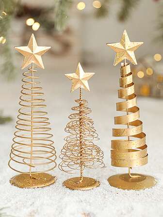 1 件金色迷你金属圣诞树 - 优雅的桌面装饰，底座稳定，瓶状复古节日中心装饰，适用于客厅、卧室、壁炉，可作为圣诞节、感恩节、新年礼物