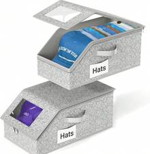 2 PCS Stackable Hat Storage For Baseball Caps, Holds Up To 24 Caps Hat Organizer For Closet, Sturdy Snapback Boxes For Men With Cardboard - Xám - Xem 10