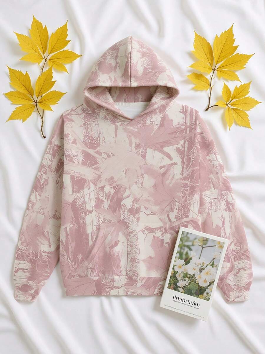 1Pcs Pink Camo Hoodie Women, Cute Hoodies, Maple Leaf Camo Hoodie, Camo Sweatshirt For Women, White Camo Hoodie, Mossy Oak Hoodie, Graphic Sweatshirt Workwear, Cute Outfits, 250gsm, 65% Polyester 35% Cotton - Pink - View 1