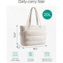 Women's Tote Bag, Lightweight Fluffy Handbag With Compartments, Quilted Shoulder Bag, Polyester Material Handbag, Suitable For Travel, Work, Fitness - Beige - View 3