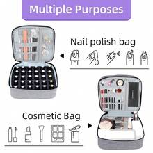 Double Layer Nail Polish Organizer And Makeup Bag - Portable Handbag Carrying Case For Manicure Set - Ideal For Daily Travel Use - Great For Girls And Women