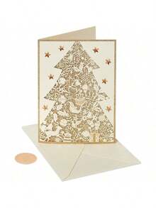 Boxed Christmas Cards With Envelopes Joyful Christmas And Wonderful New Year Gold Christmas Tree 8Count