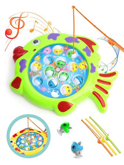 Fishing Game Toy, Rotating Board Game With Music, Includes 12 Fish And 3 Fishing Rods, Party Game Toy, Suitable For Children 3, 4, 5, 6, 7, 8 Years Old And Above As Christmas/Halloween/Easter/Birthday Gift