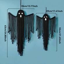 1pc/2pcs Boho Ghost Wall Hanging Decor, Macrame Fringe Spooky Ghost Ornaments, Bohemian Wall Art For Home, Living Room, Fireplace, Party, Haunted House Decoration