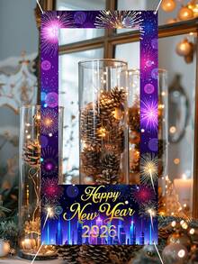 1个2026新年快乐相框道具，120*60厘米乙烯基材质，烟花图案，新年快乐相框横幅，新年背景幕布，背景布，背景装饰，背景帘，活动摄影配件，新年礼物，新年庆祝用品，新年装饰品 - 彩色 - 查看 8