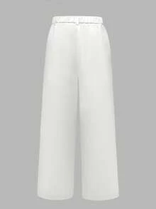 ANCHOSE 女士休闲高腰口袋喇叭裤，宽松版型，大码可选，初秋春季白色 - 白色 - 查看 3