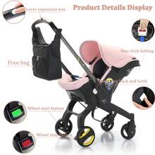 Baby Stroller With Free Bag, Multifunctional Newborn Stroller, Adjustable Handle, Basket, Cradle And Carriage, Suitable For Travel - Pink - View 5