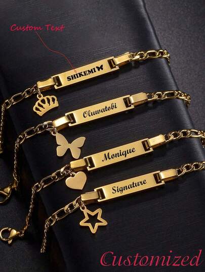 1pc Personalize Girls And Boys Name Bracelet, Customized Stainless Steel Bar Id Bracelet,Customized Delicate Gift For Girls And Boys, Baby Shower, Parent-Child Activities, Family Love Toddler Fashion Multi-Functional, Ornamental, Letter, Stylish, Modern, Colorful, Cute, Adorable, Casual, Custom, Personalised, Unique, Customized, Ideal Gifts For Her