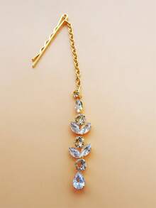 Rhinestone Round Teardrop Gold Forehead Chain Hair Accessory - Gold - View 4
