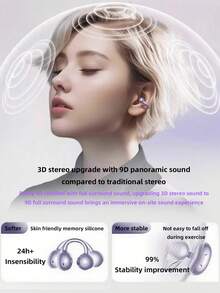 New Senyang True Wireless Clip-On Sports Headset Music Hanging Bluetooth Earpods Video Comfortable TWS HIFI Dolby Bass Stereo HD Calling Earphones Adapted For Android For Iphone Cellphone Gaming Earpieces Couples Business Smart Headphones - J86 - 查看 4